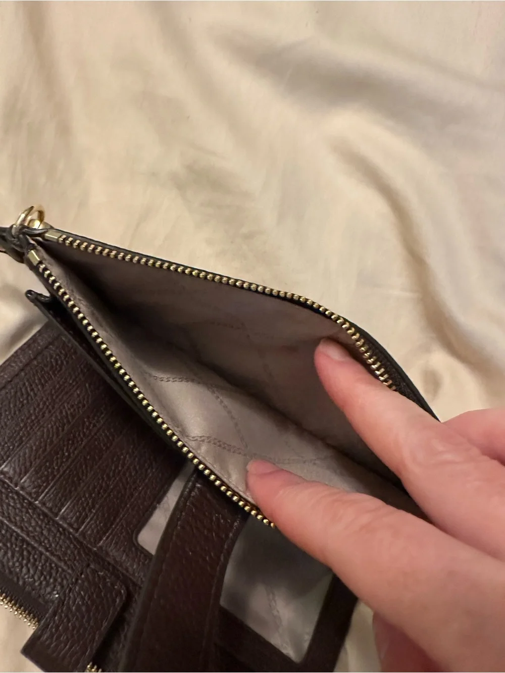 Michael Kors Dark Brown Pebbled Leather Wristlet with Gold Hardware